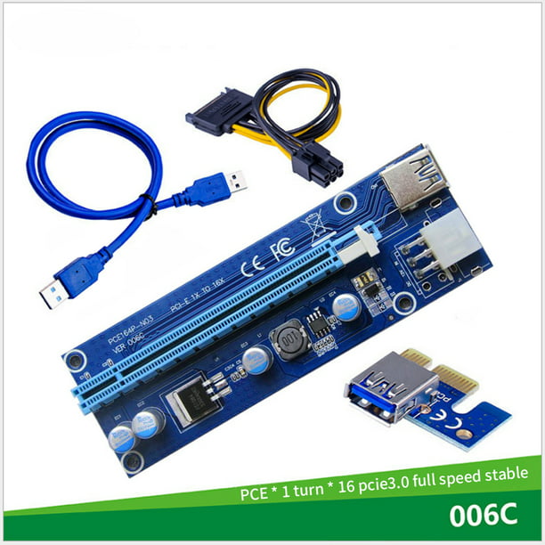 USB 3.0 PCI-E Riser Mining Card VER 006C 16X To 1X Powered Adapter 006C 6 Pack
